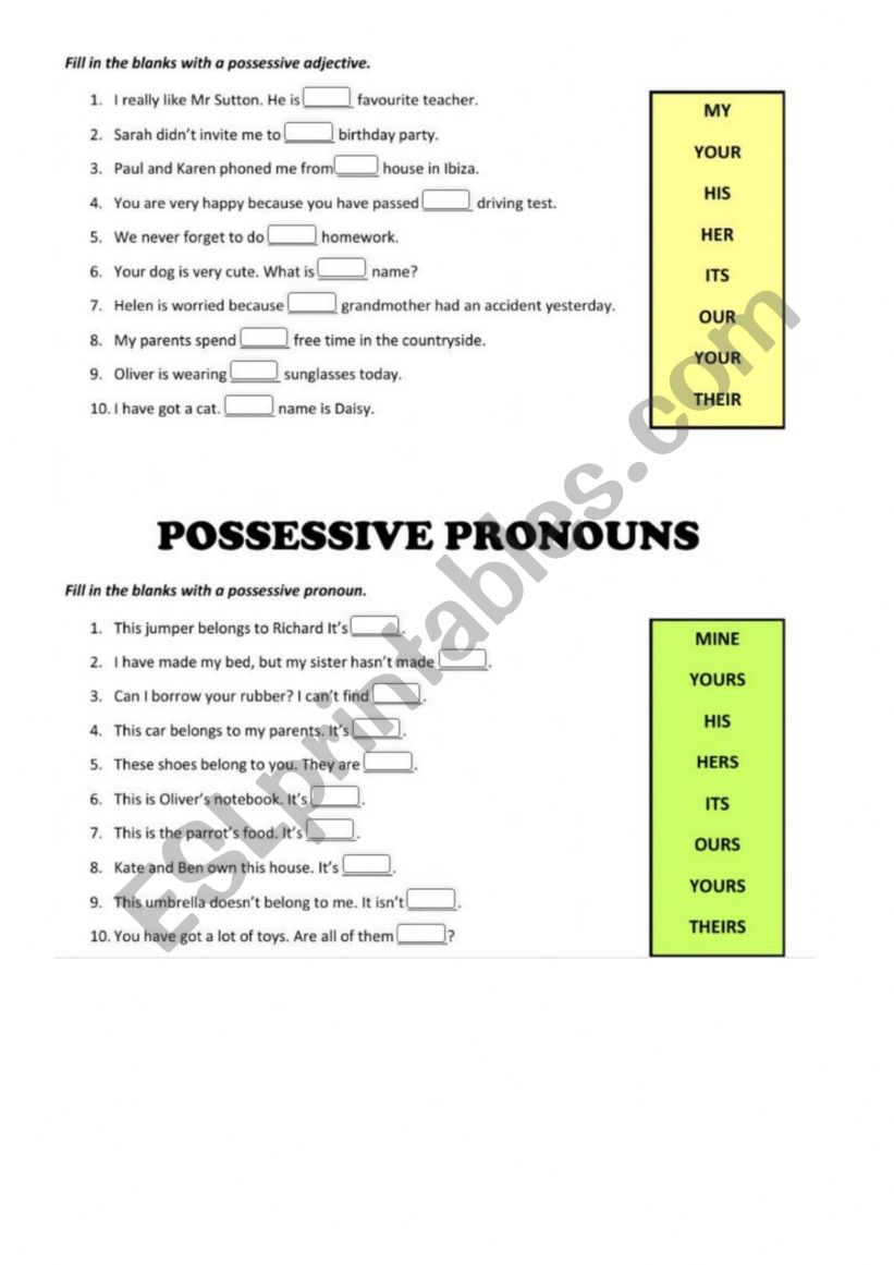 possessives - ESL worksheet by CaliFerretti