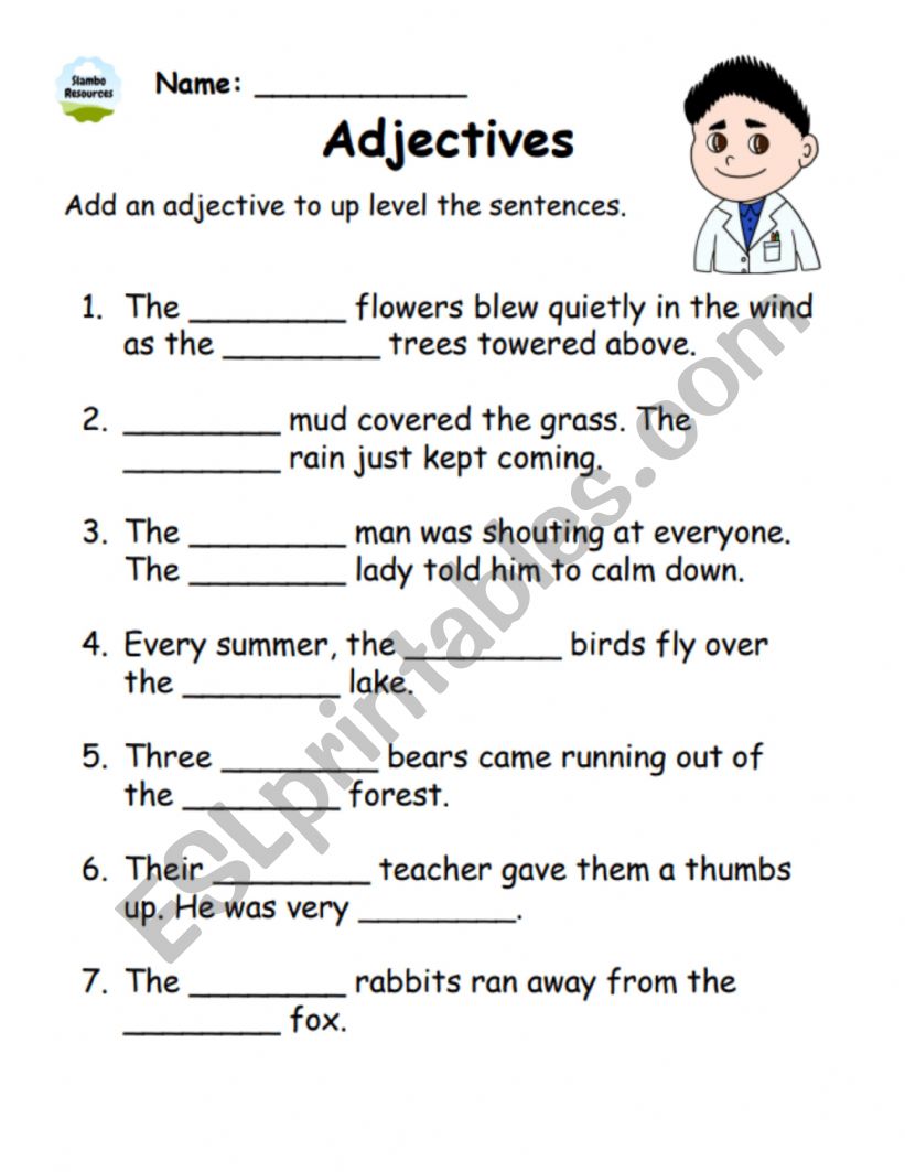 Adjectives Worksheet - ESL worksheet by chris1974