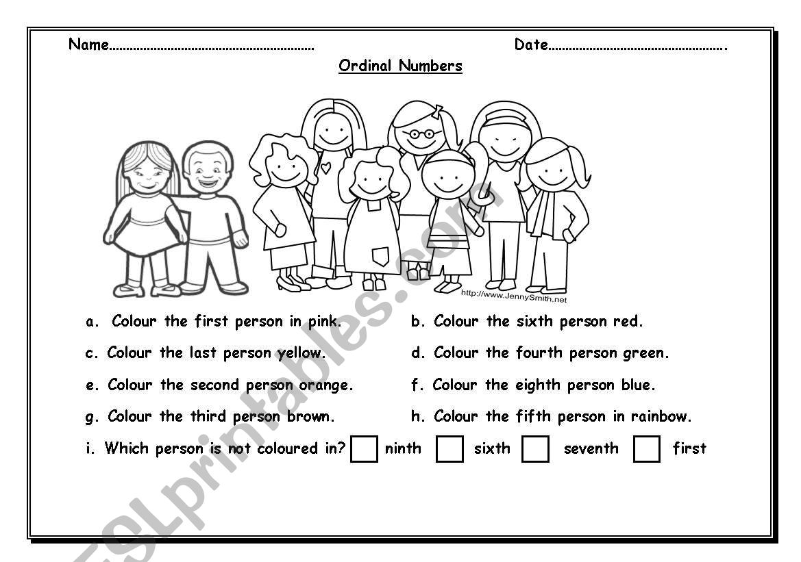 Ordinal Numbers Coloring Worksheet