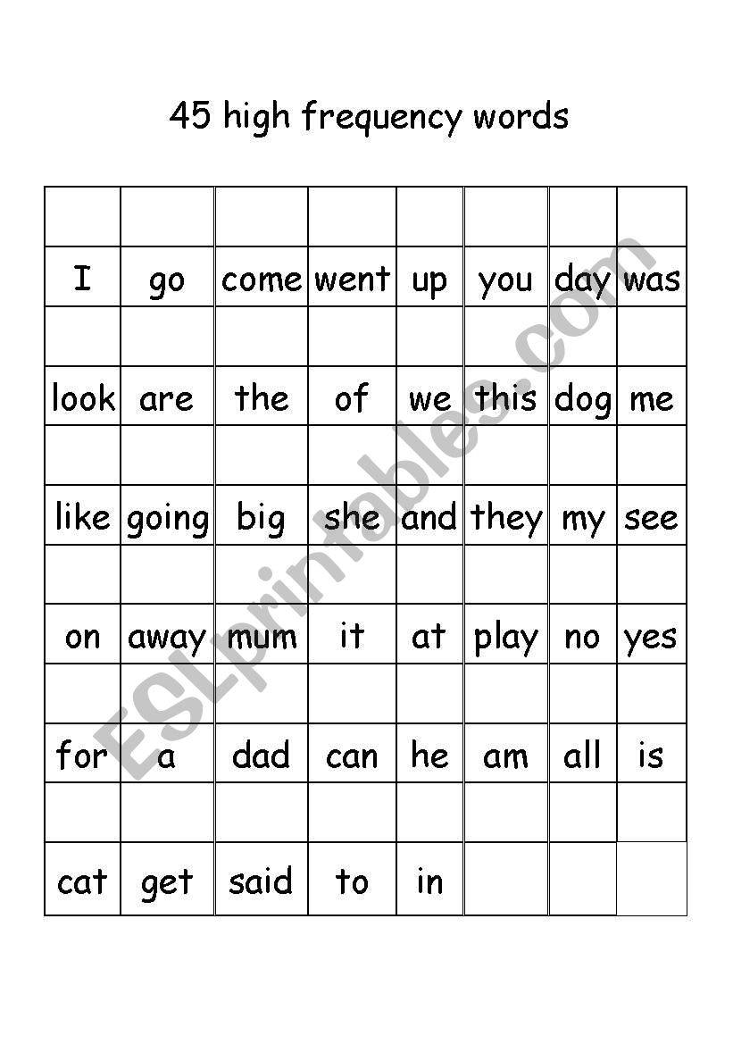 Printable High Frequency Words