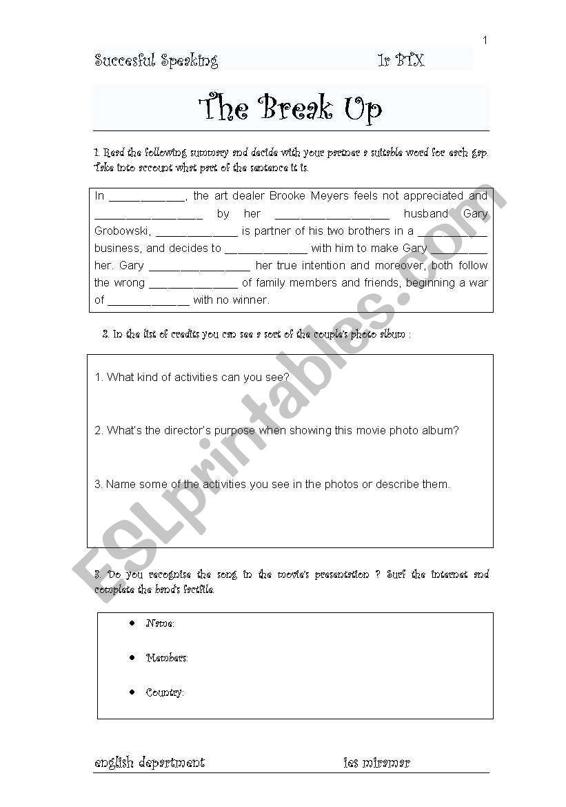 The Break-up worksheet