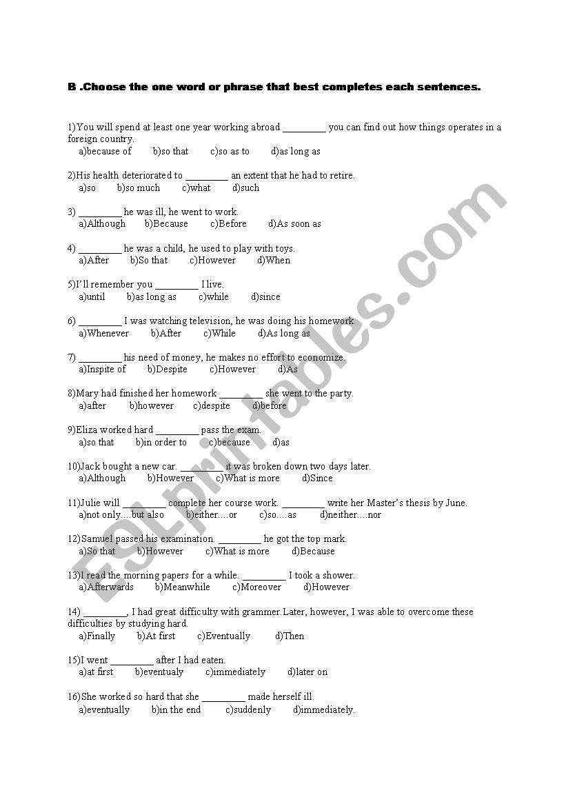 conjunctions - ESL worksheet by mpir