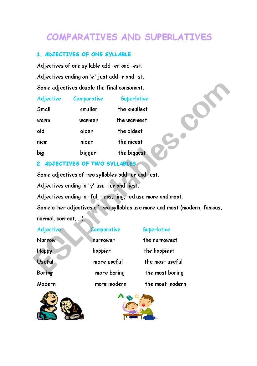 English worksheets: superlatives and comparatives 1