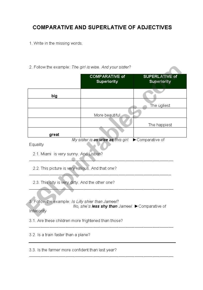 English worksheets: Comparative and Superlative - Adjectives