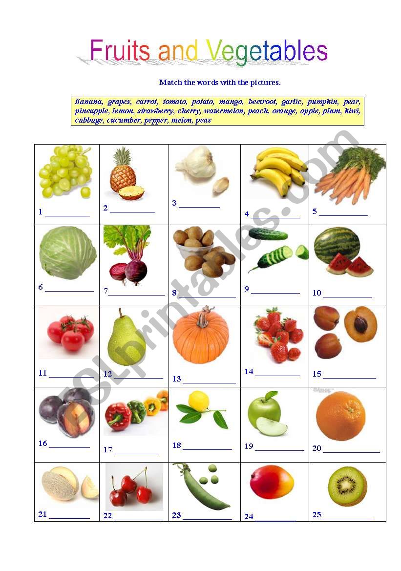 Fruits And Vegetables Worksheets