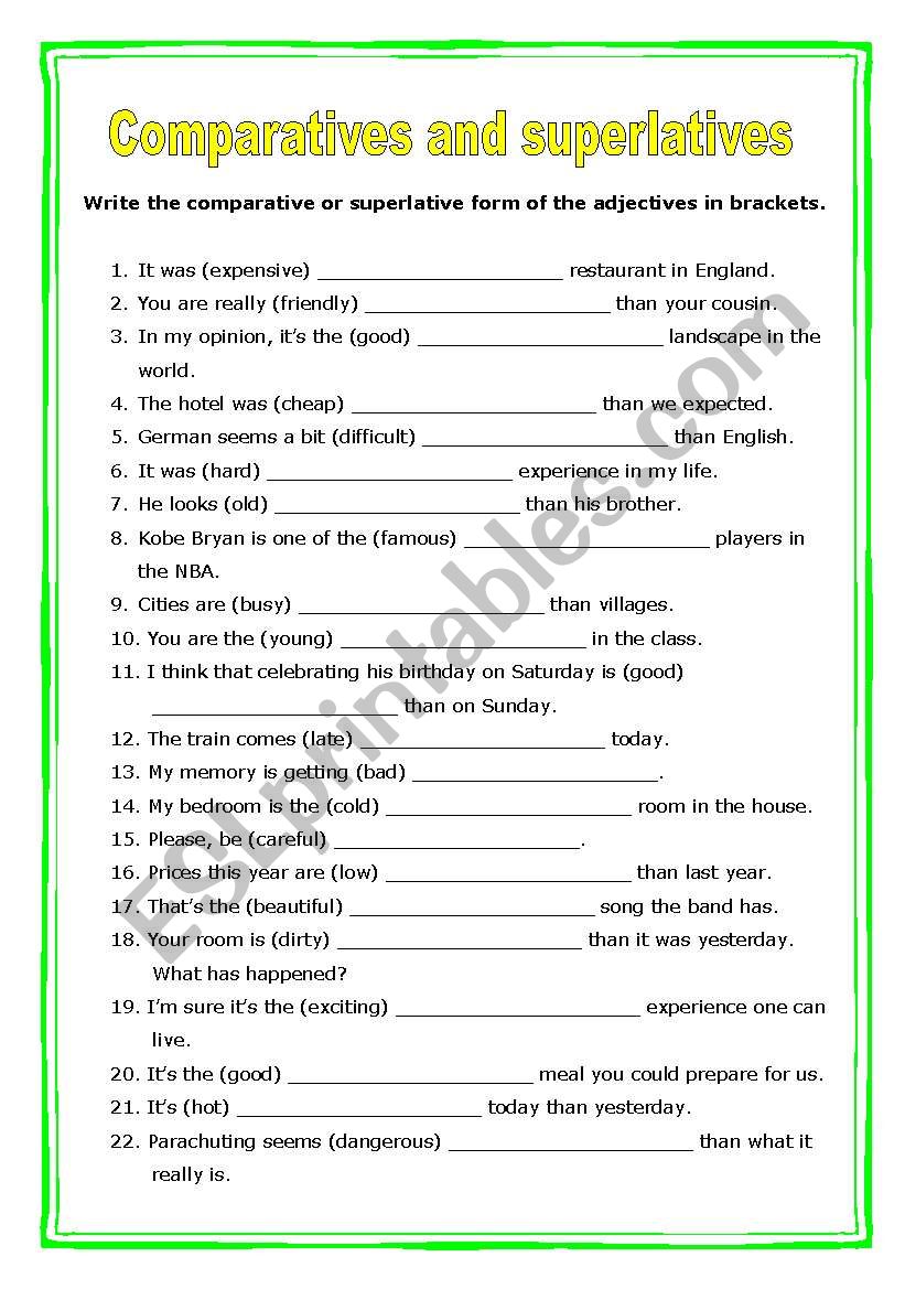 Comparative and Superlative - ESL worksheet by evav