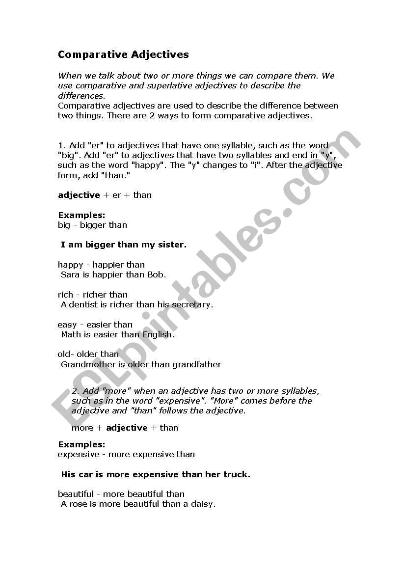 English worksheets: Comparative adjectives