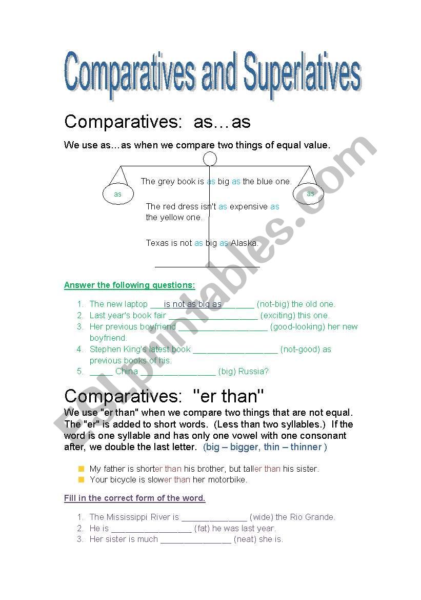 Comparatives and Superlatives - ESL worksheet by JudyHalevi