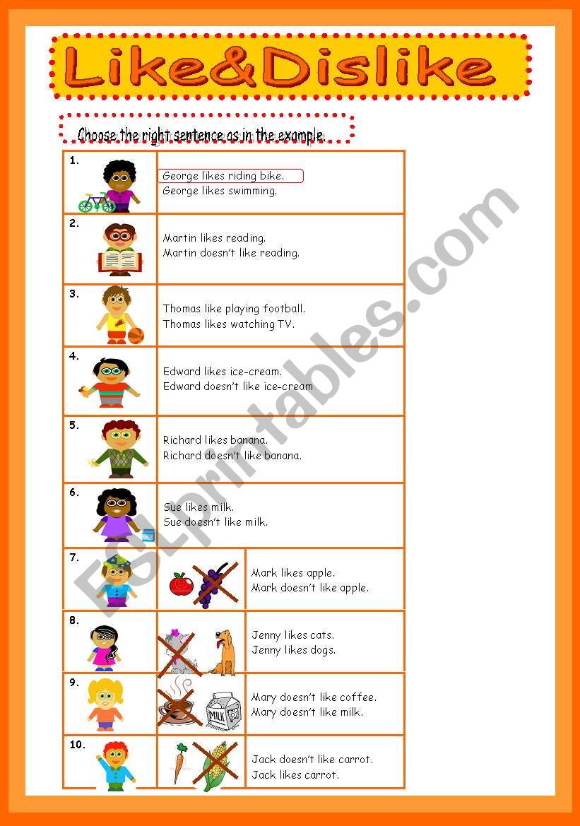 Like&Dislike - ESL worksheet by cuneiform