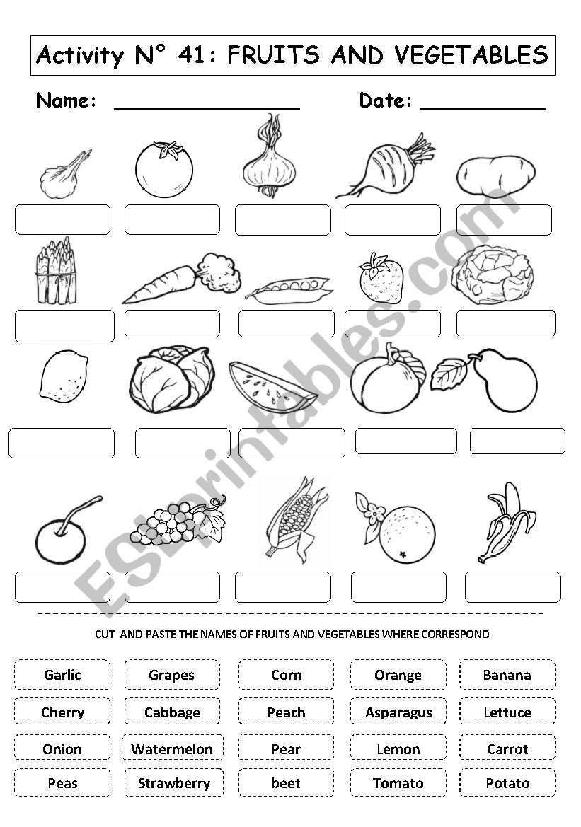 Fruit And Vegetable Worksheet