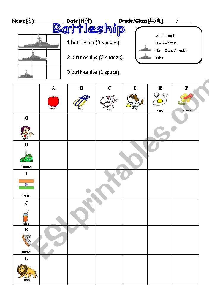 Alphabet Battleship - ESL worksheet by bkaemingk