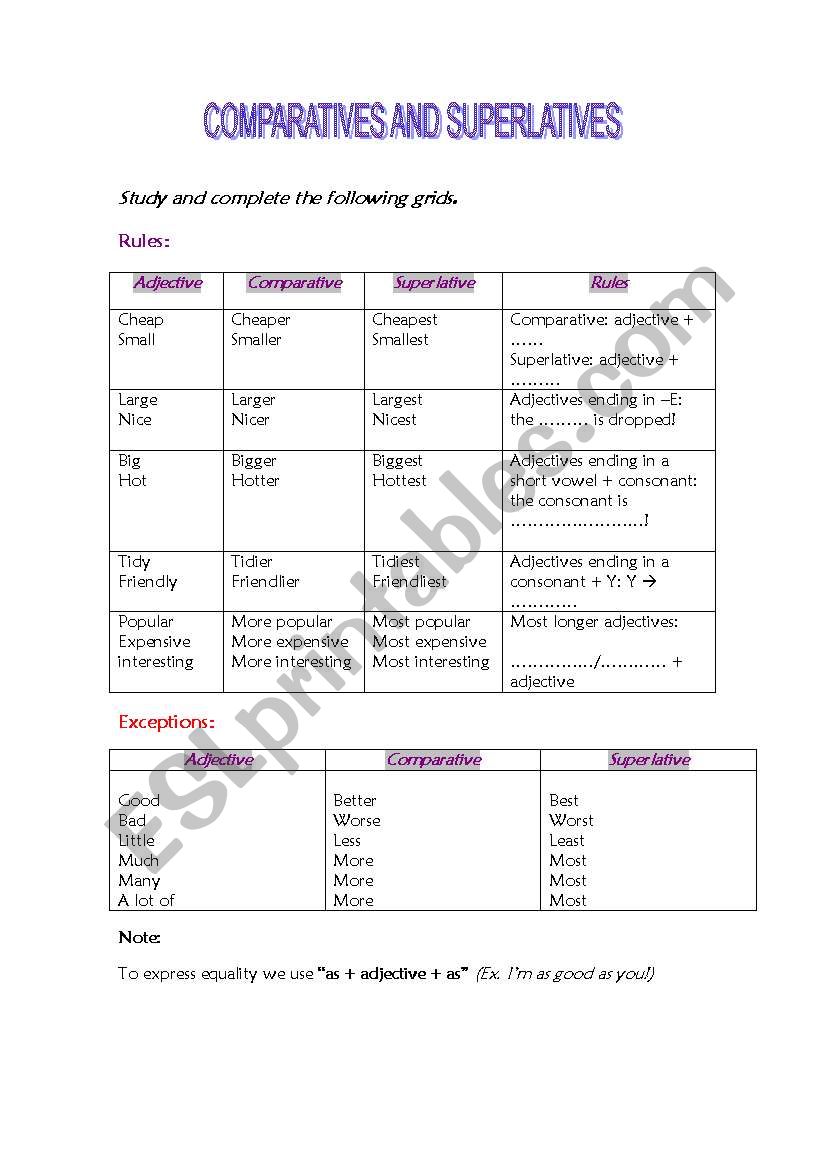 comparatives and superlatives - ESL worksheet by paromita