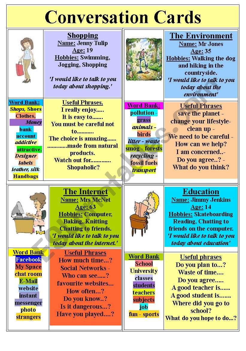 conversation cards - ESL worksheet by yetigumboots