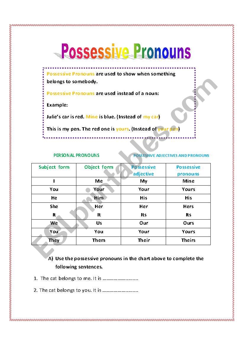 Possessive Pronouns - ESL worksheet by MSoledad