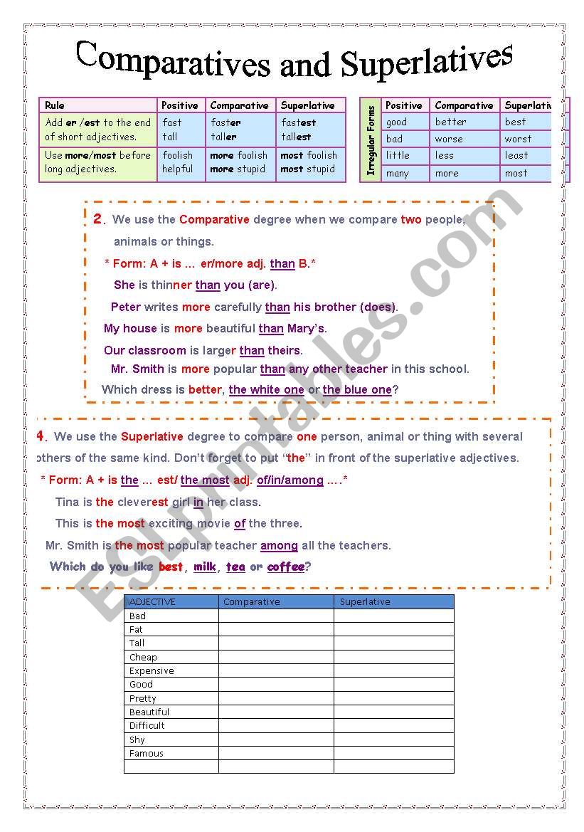 Comparative And Superlative Worksheet