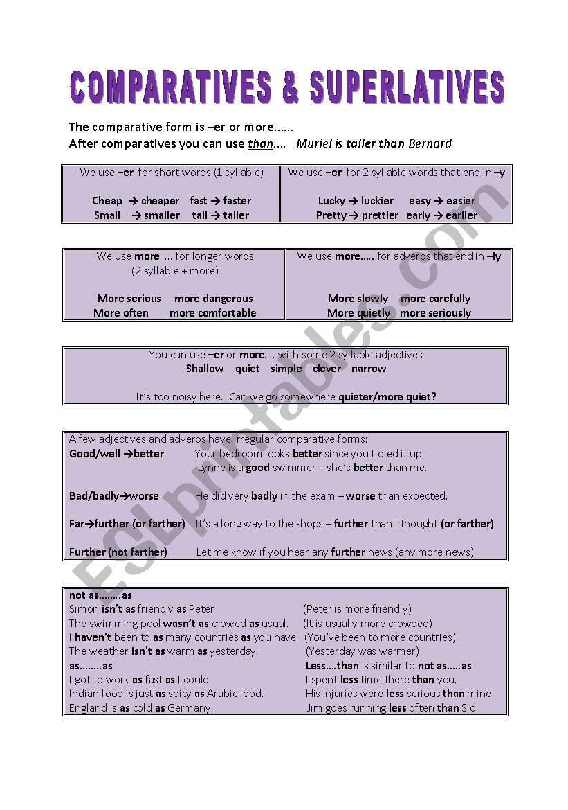 Comparatives & Superlatives - ESL worksheet by Dr ose