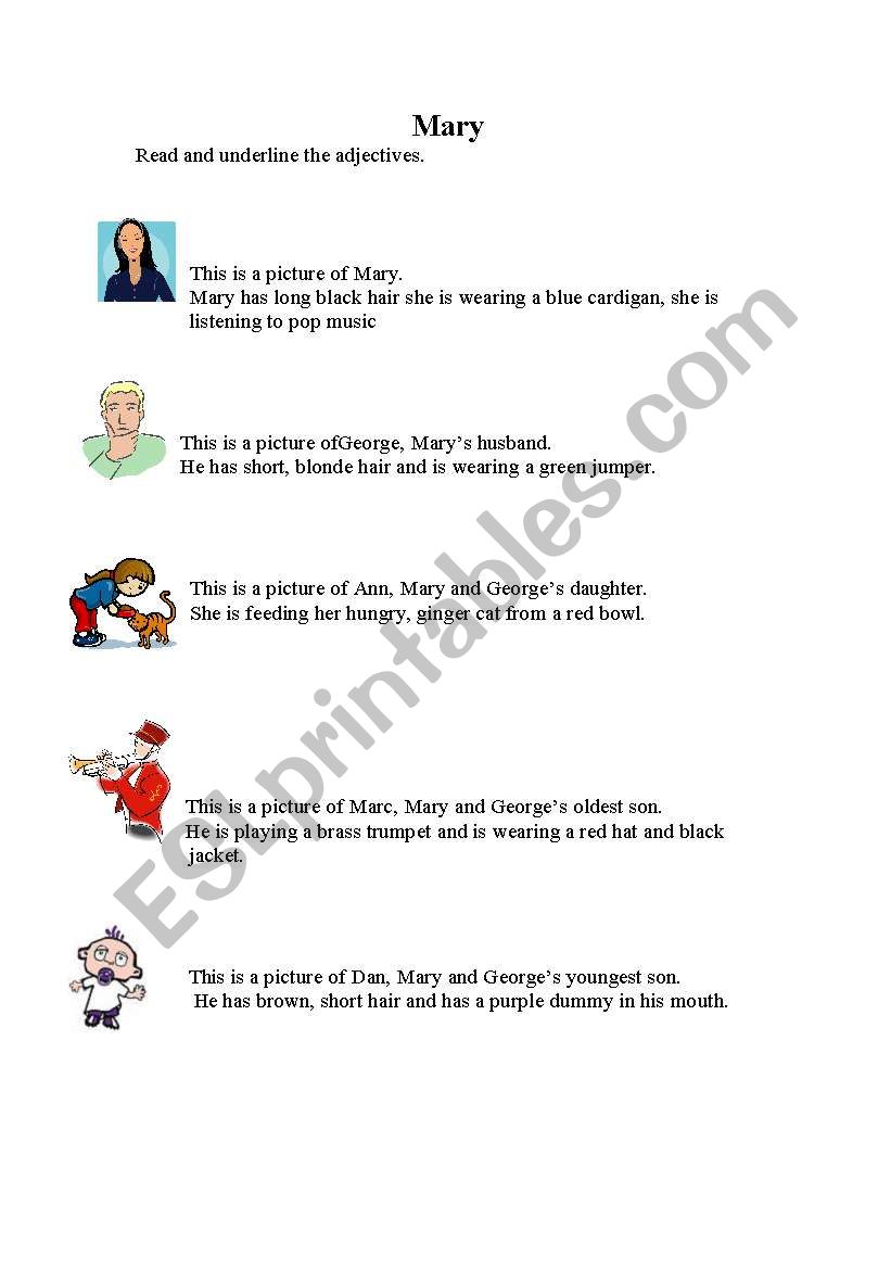 English worksheets: simple adjectives