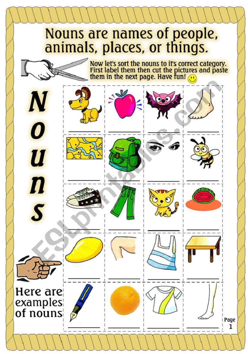 Noun Cut And Paste Worksheet