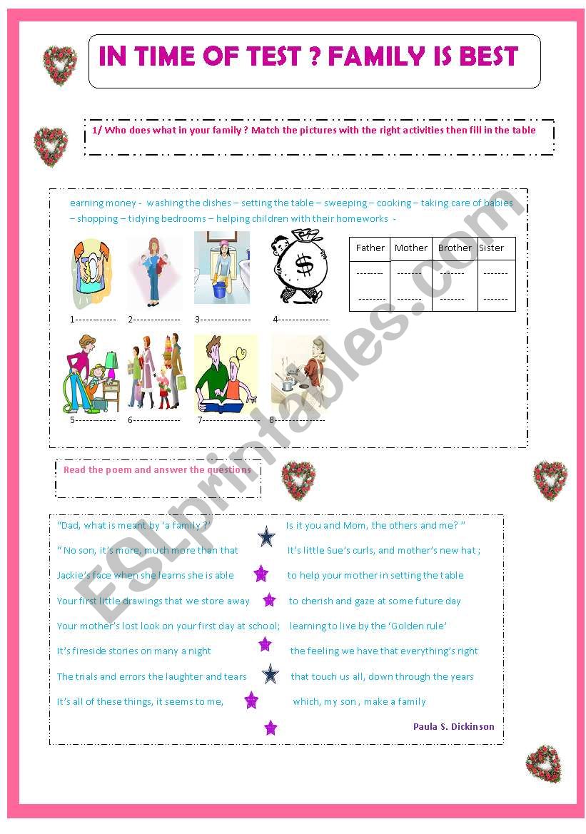 family roles worksheet