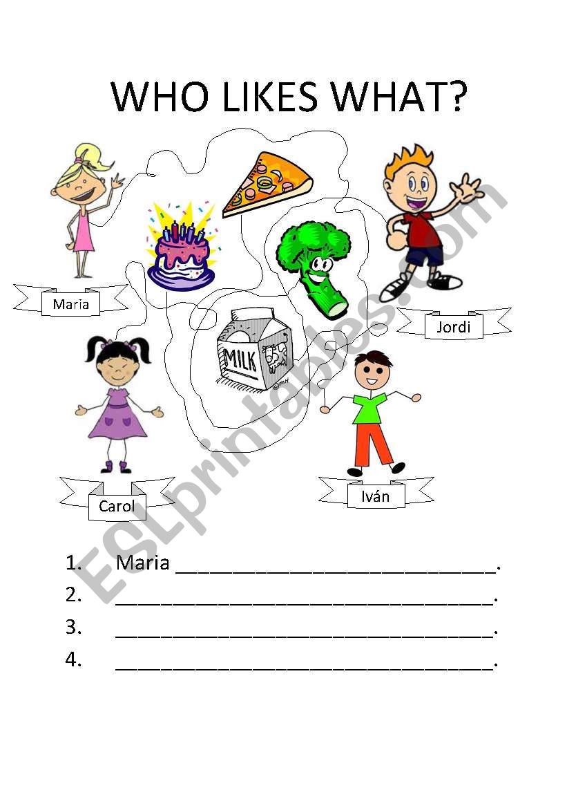 Who likes what? - ESL worksheet by laubeco