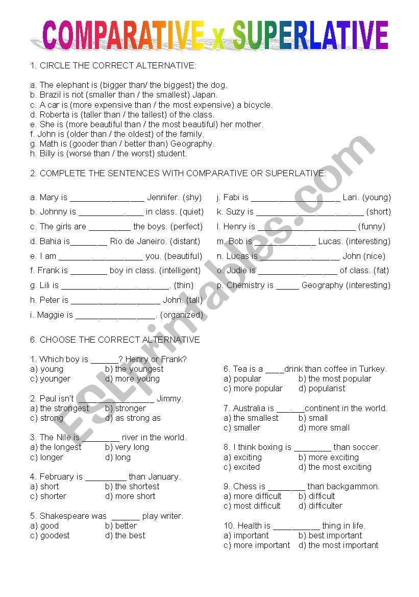 Comparative x Superlative - ESL worksheet by prihcosta