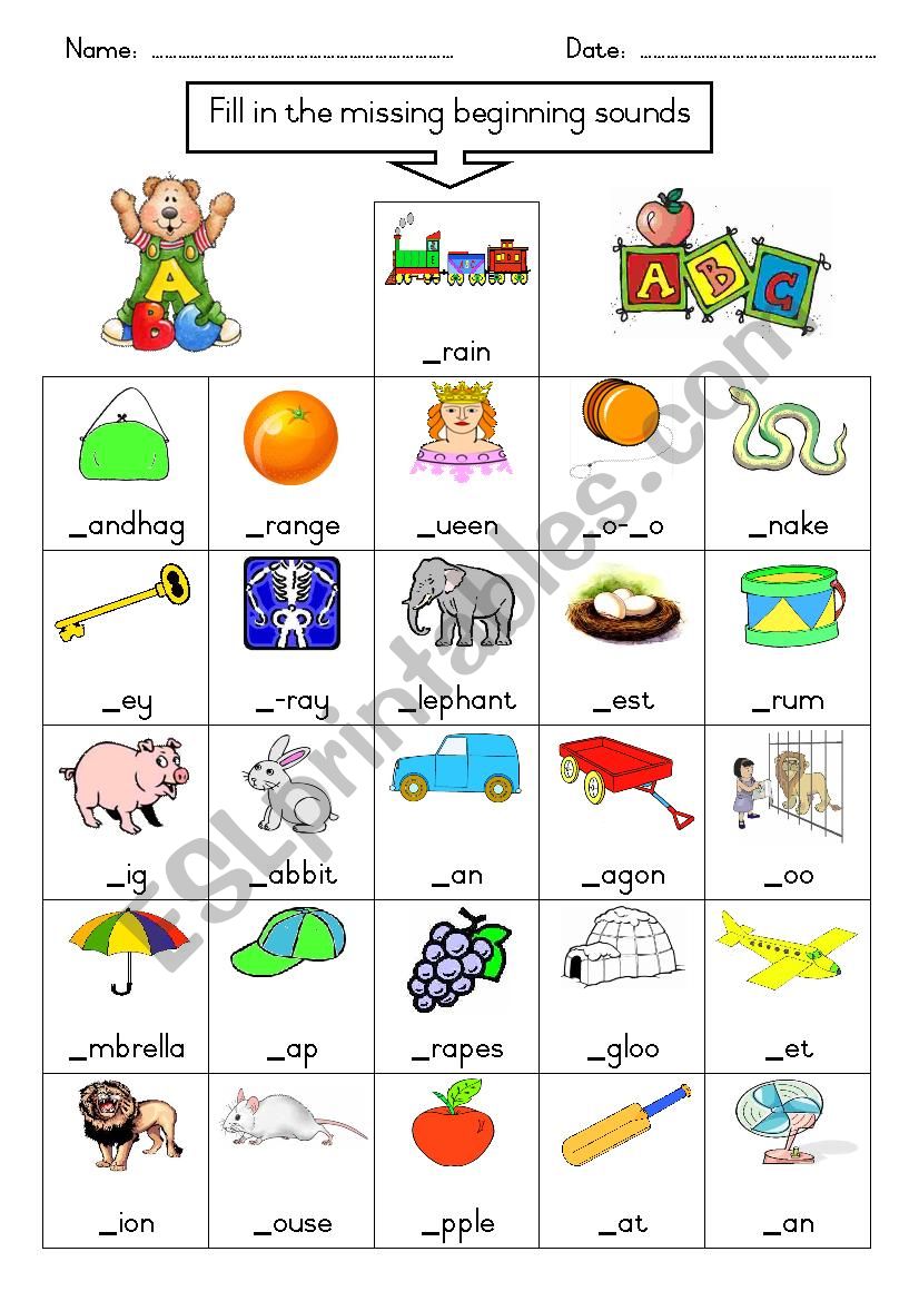 Missing Beginning Sounds Worksheet