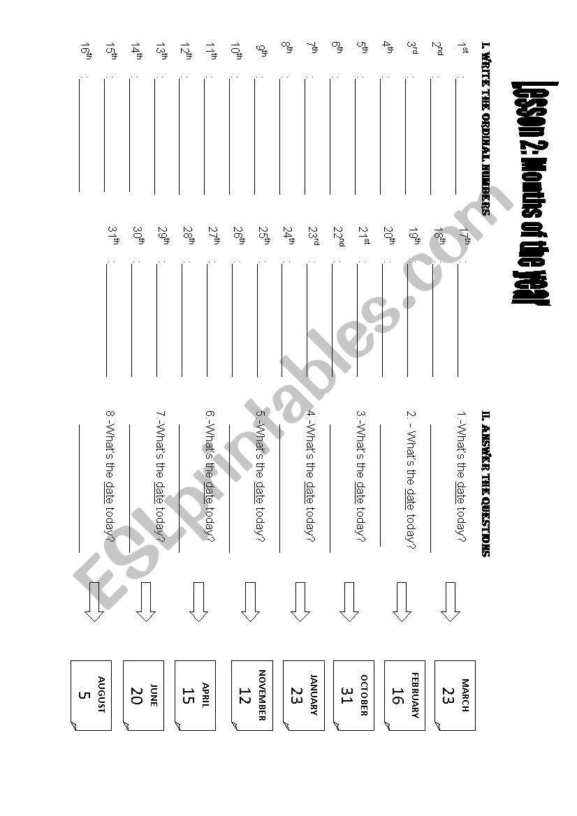 Dates and ordinal numbers worksheet