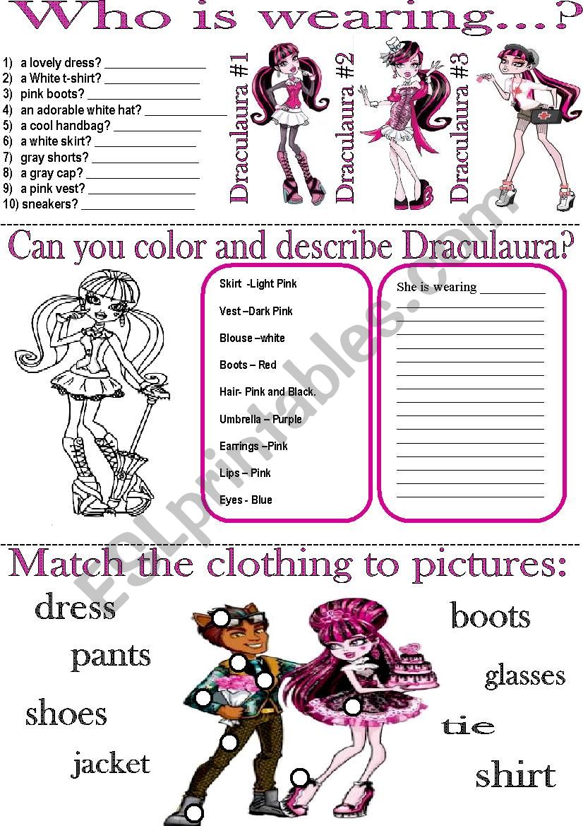 WHO IS WEARING...? - ESL worksheet by beauty and the best