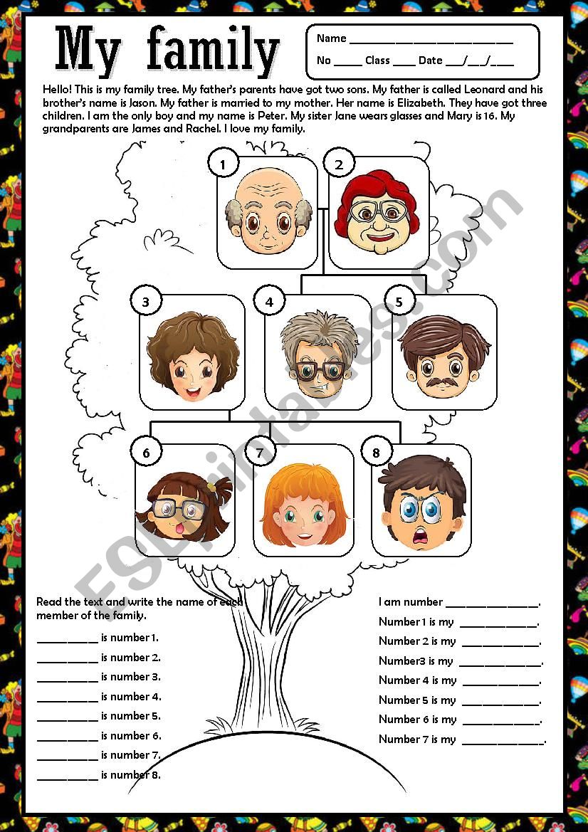 All About My Family Worksheet Printable