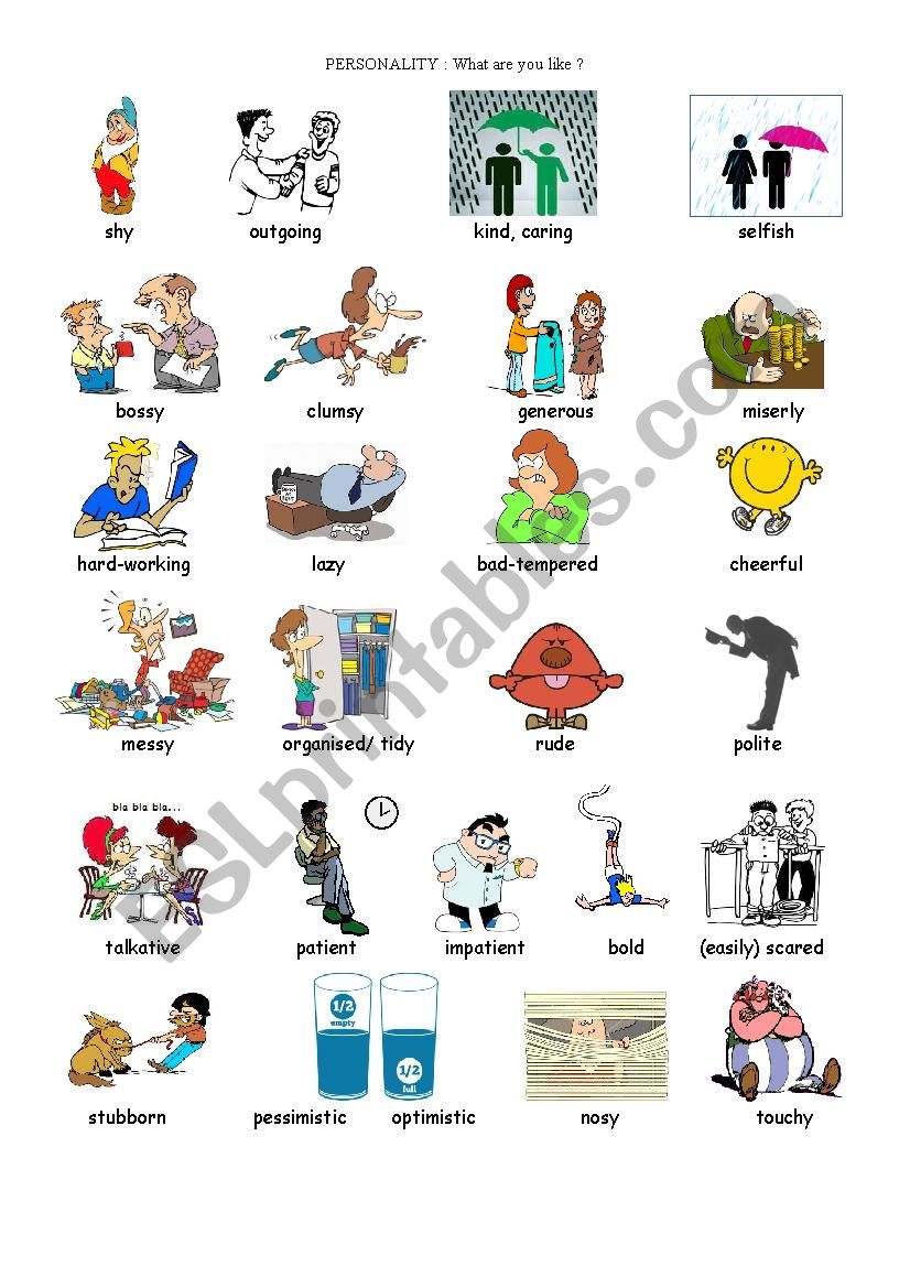 Personality Adjectives List 1 Worksheet Free Esl