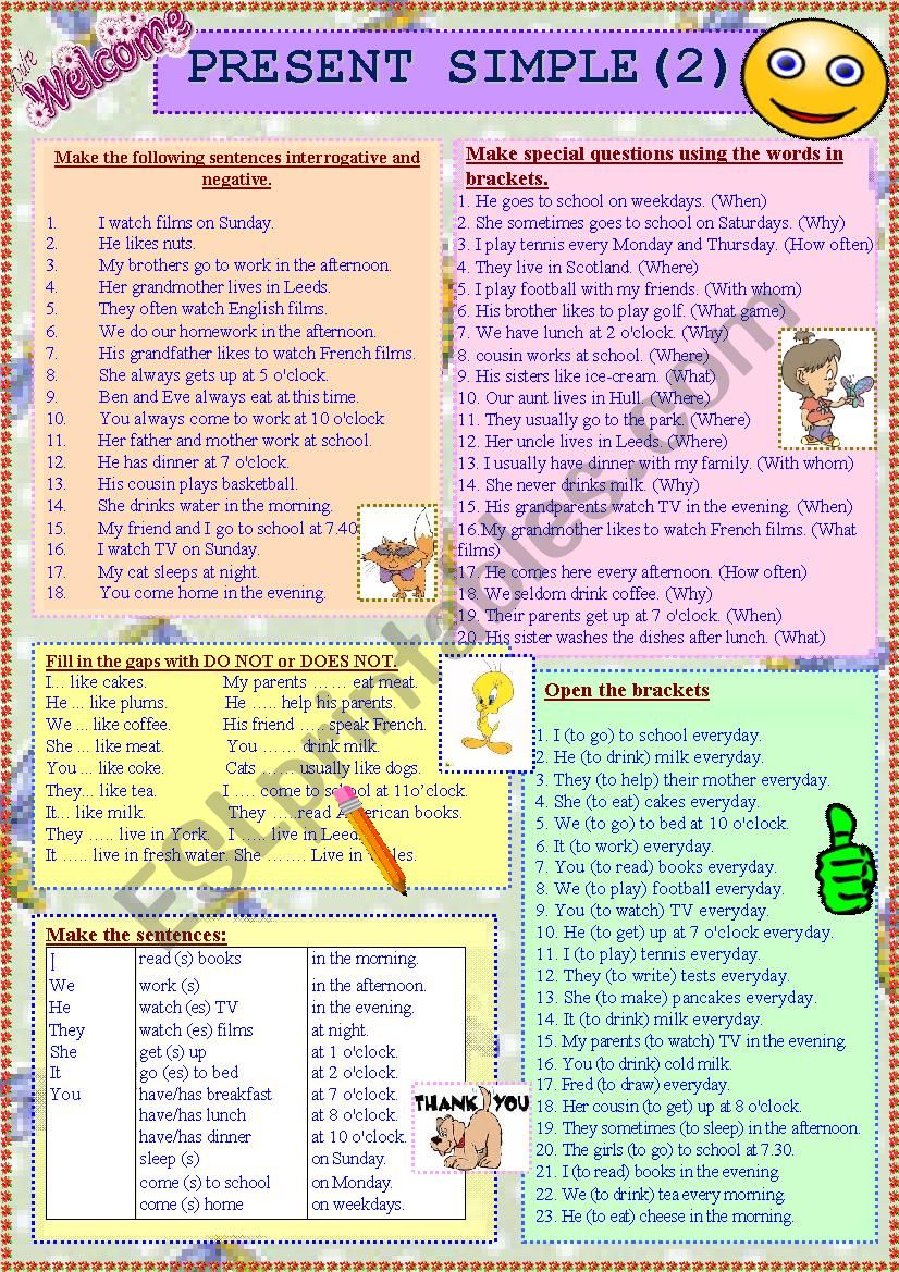 PRESENT SIMPLE (2) - ESL worksheet by freedom25