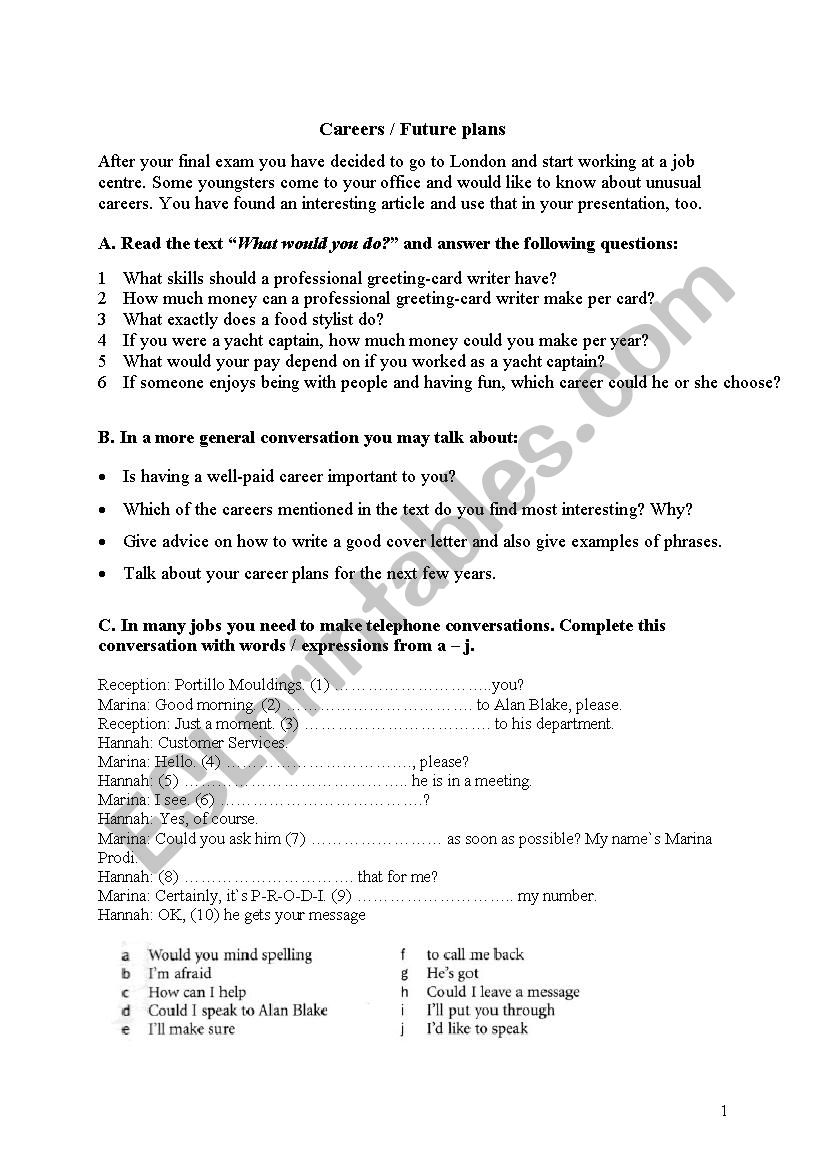 future plans / careers - ESL worksheet by sigimar