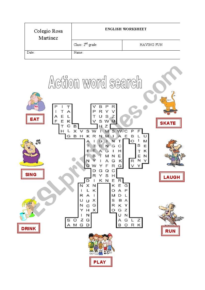 Action word search - ESL worksheet by dieflogal