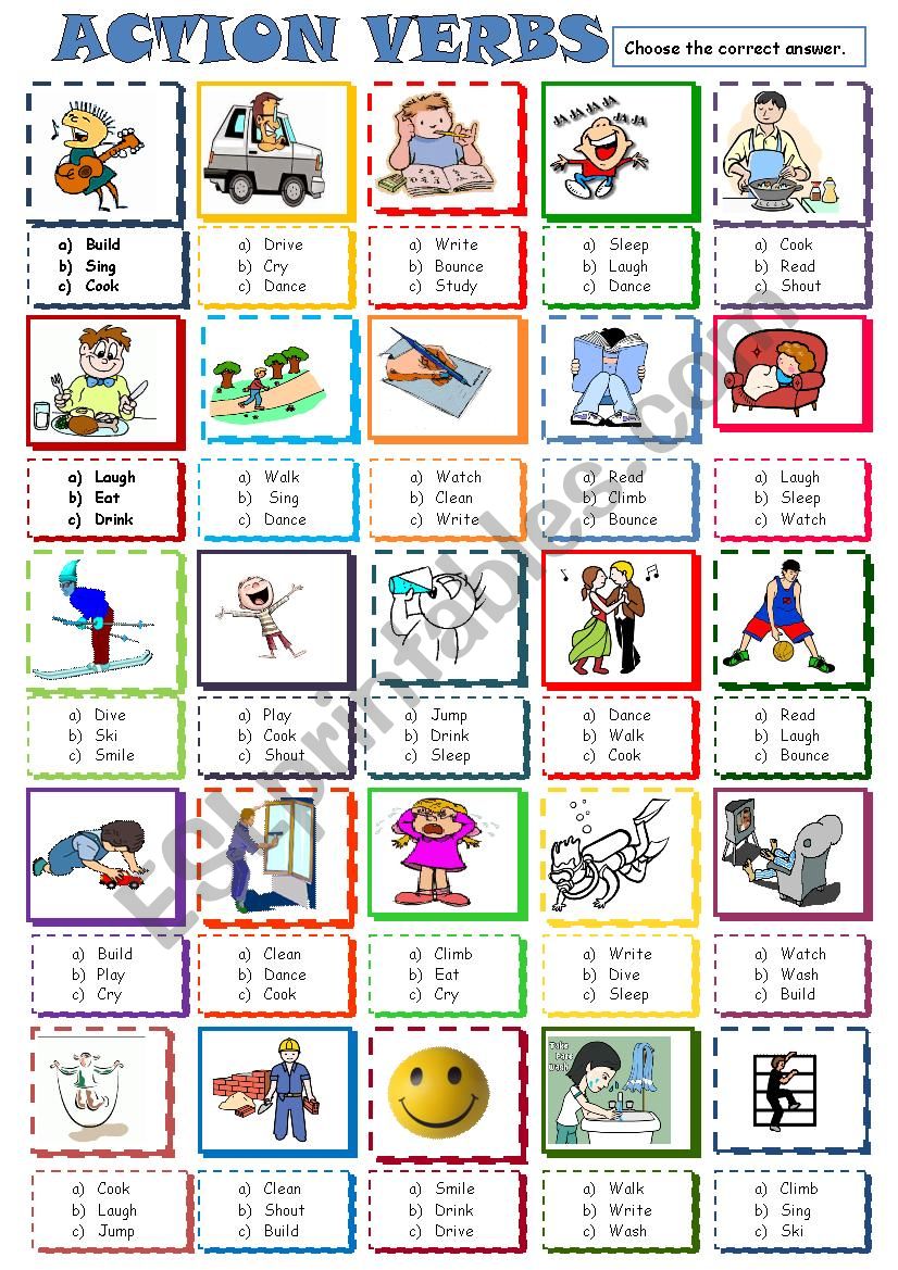 Action Verbs Worksheets