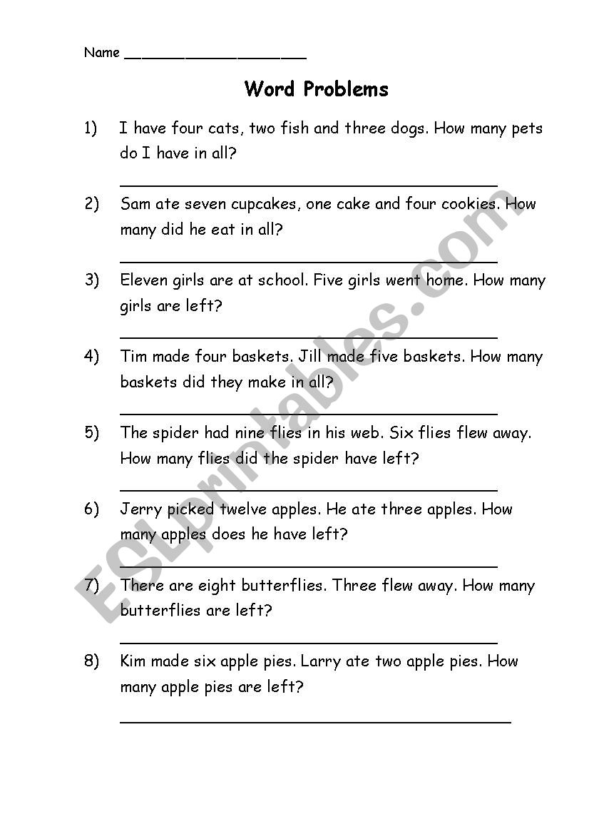 Math Word Problems - ESL worksheet by TreeofLight