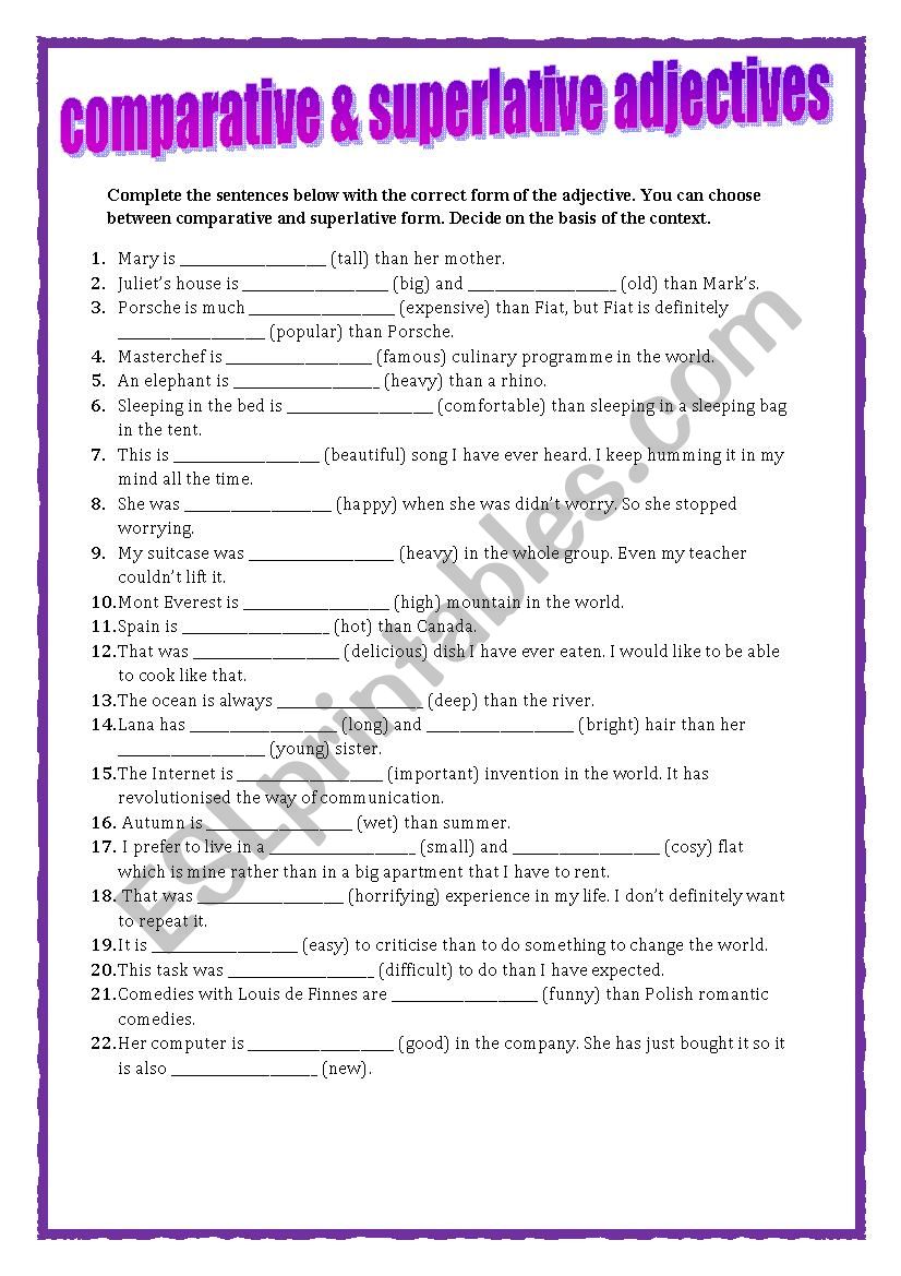 GRAMMAR REVISION - COMPARATIVE AND SUPERLATIVE ADJECTIVES - ESL ... image.