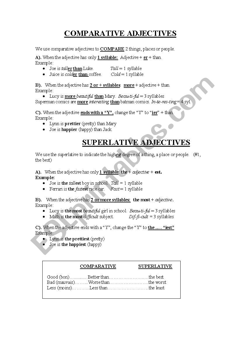 Comparatives and Superlatives - ESL worksheet by nickterryo