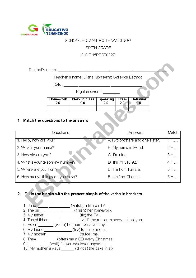 Exam - ESL worksheet by dianitha2601