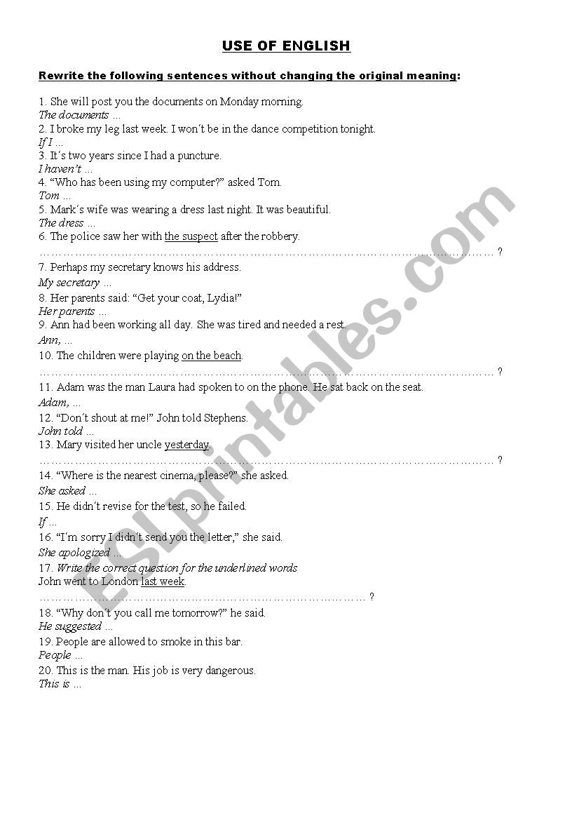 USE OF ENGLISH - ESL worksheet by viktor70