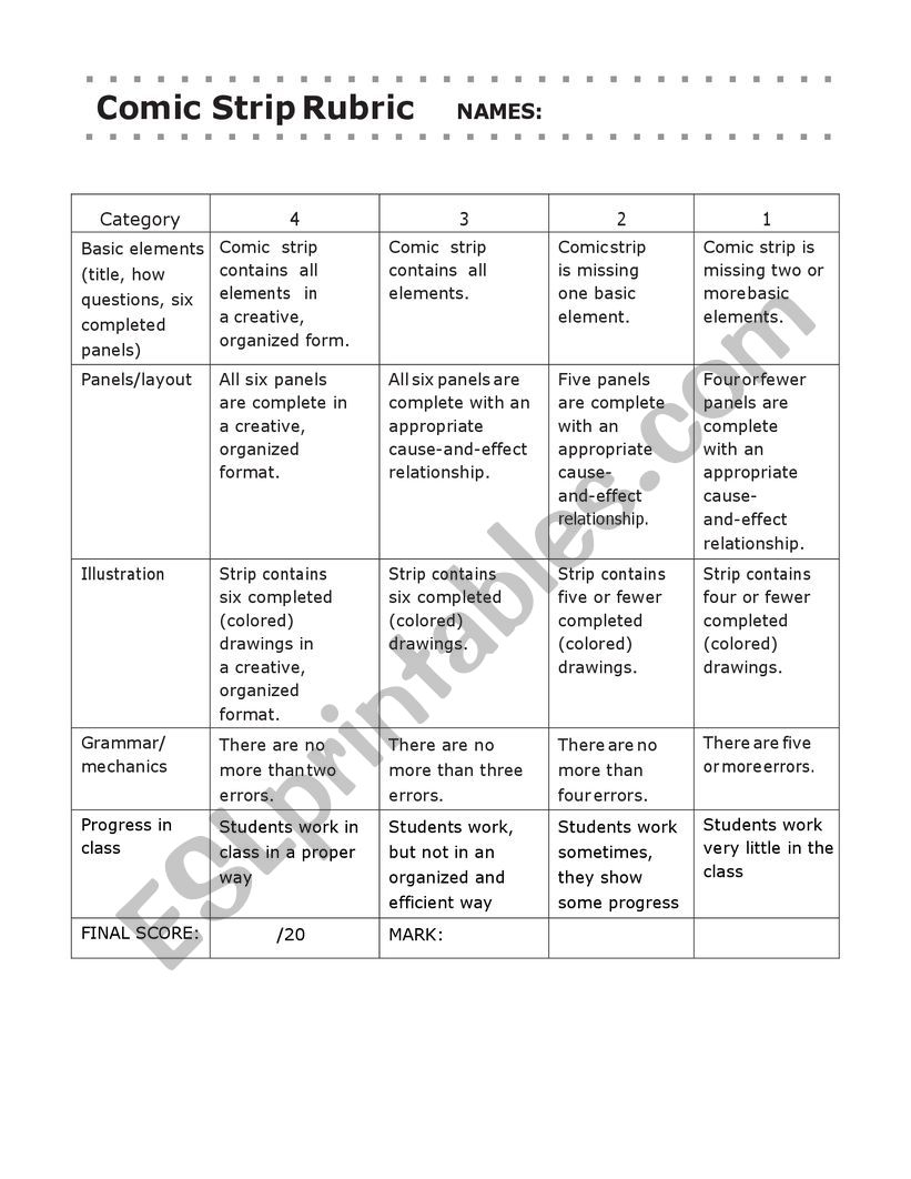 Comic Strip Rubric