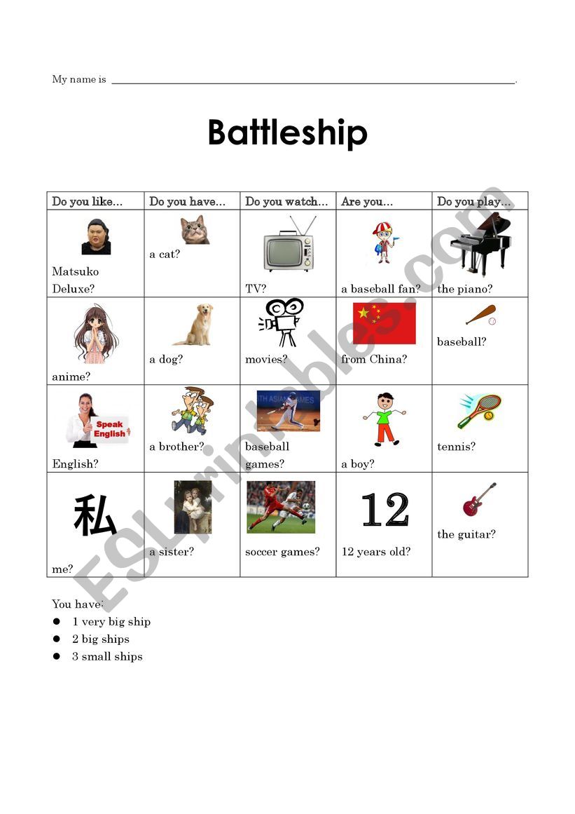 Battleship - ESL worksheet by houkamuri