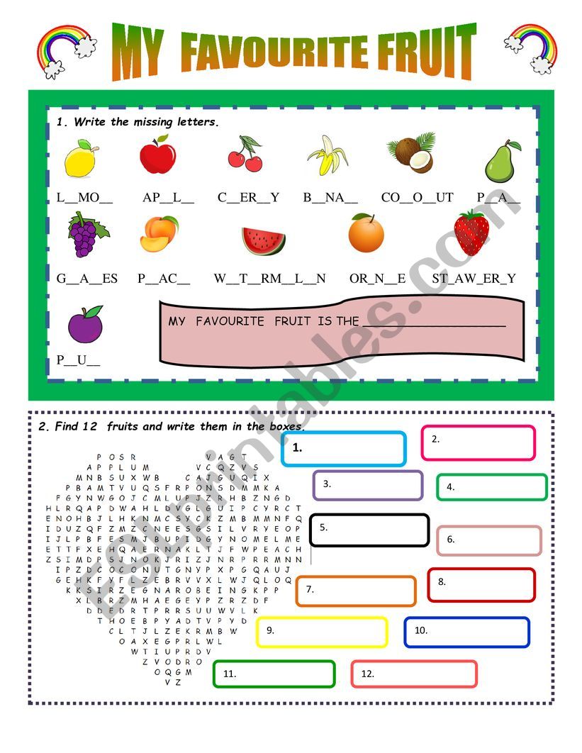 My favourite fruits worksheet