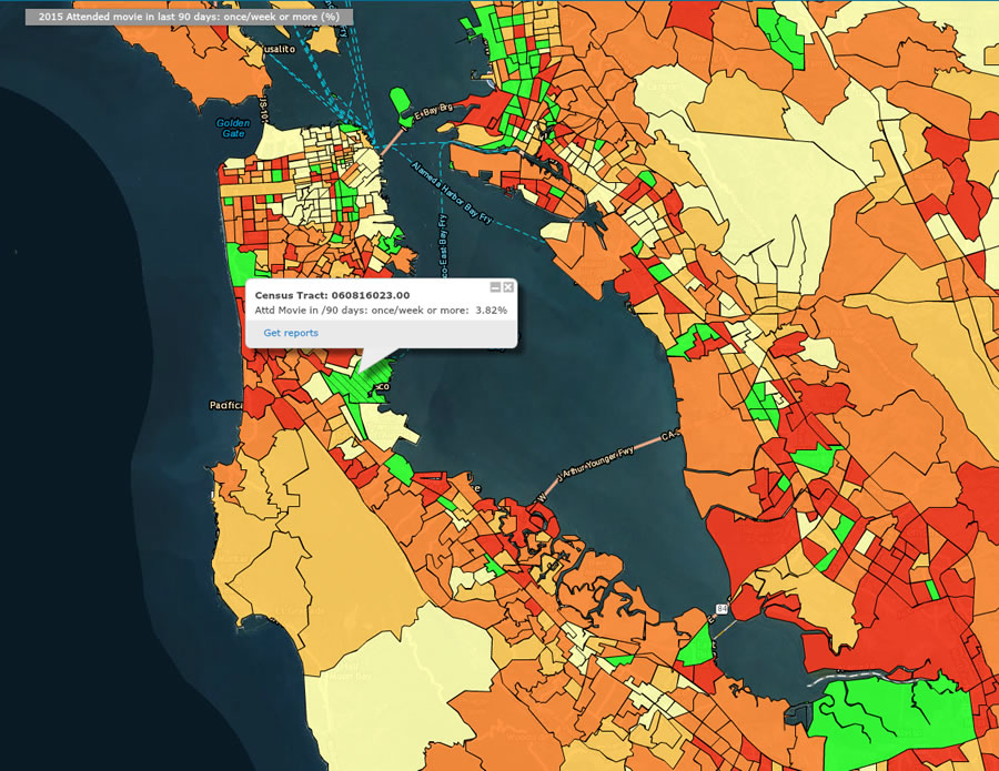 Esri data can reveal where the frequent movie-going population lives, down to the census tract.