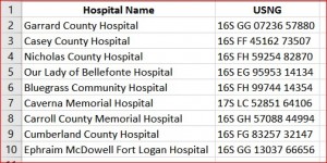 Spreadsheet with USNG Values