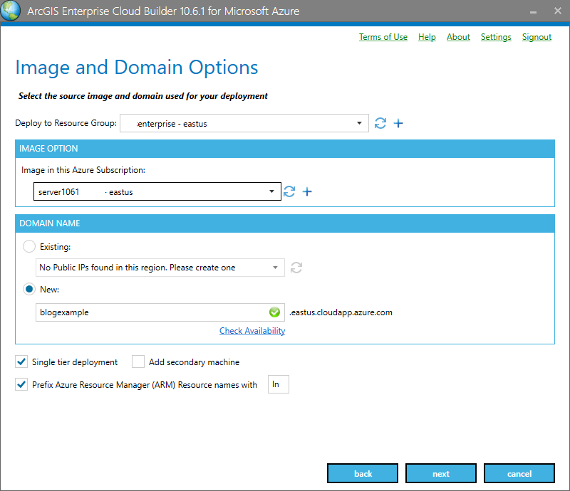 The ArcGIS Enterprise Cloud Builder for Microsoft Azure wizard in action.