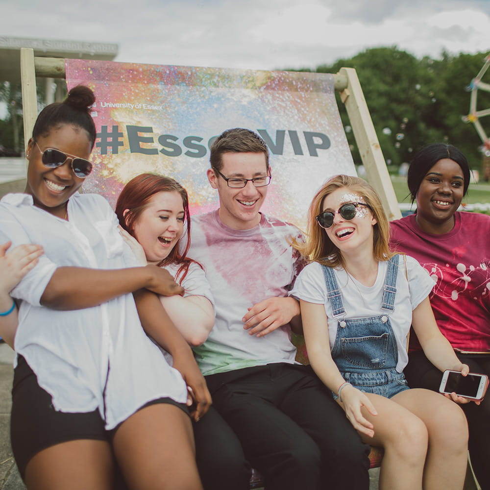 Group of students in a giant deck chair