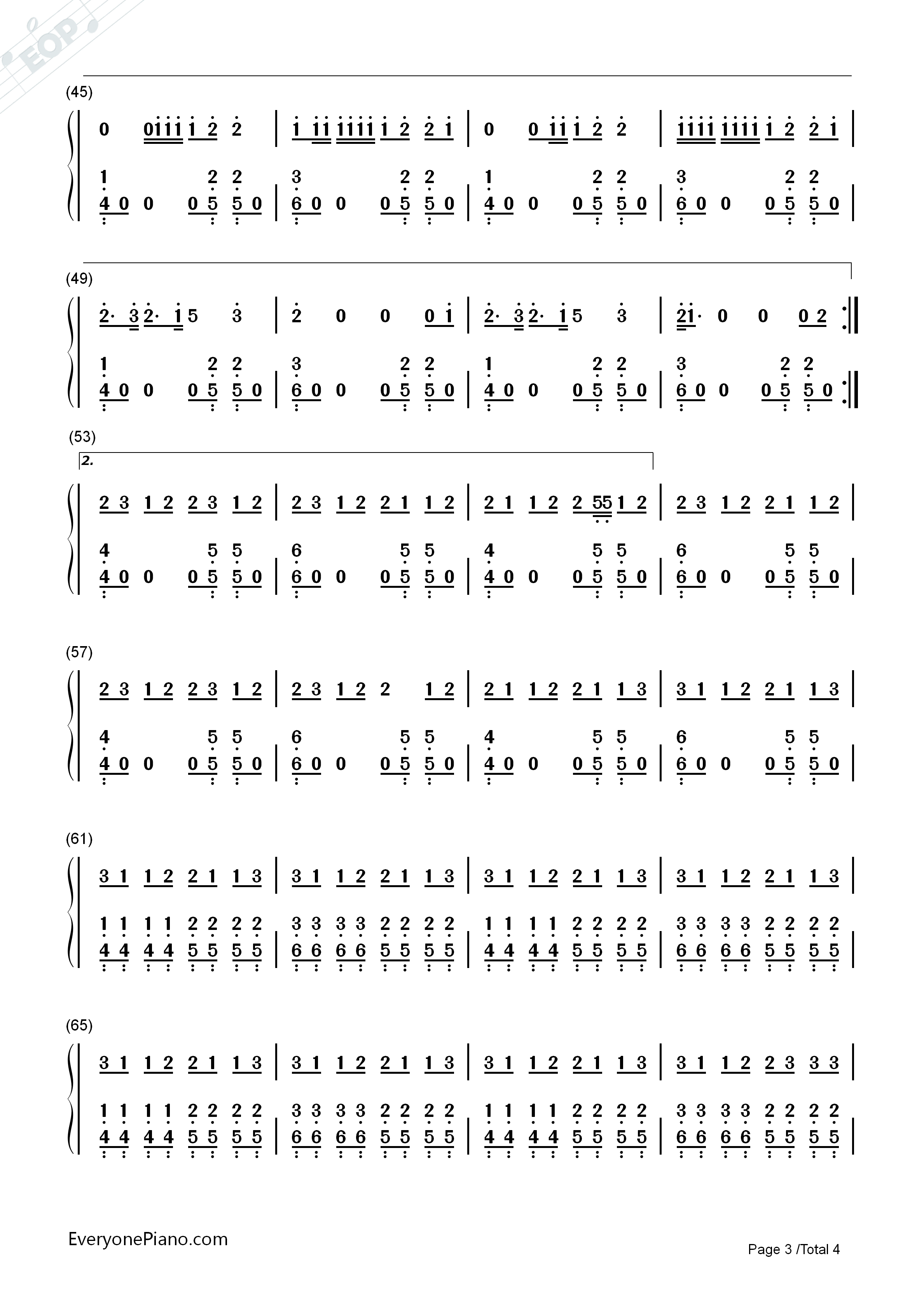 Closer-The Chainsmokers Numbered Musical Notation Preview 3