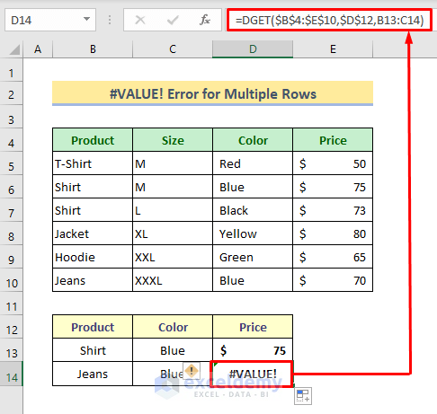 Excel DGET Function for Multiple Rows