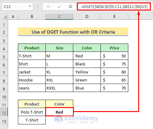 Excel DGET Function Using OR Criteria for Searches