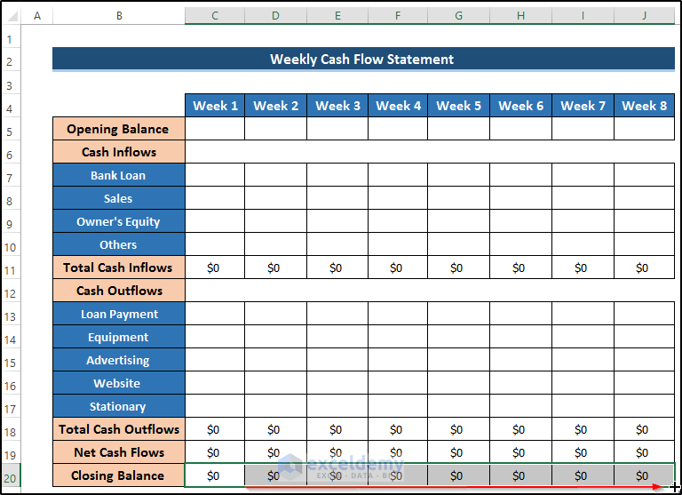 Weekly Cash Flow Statement Format in Excel